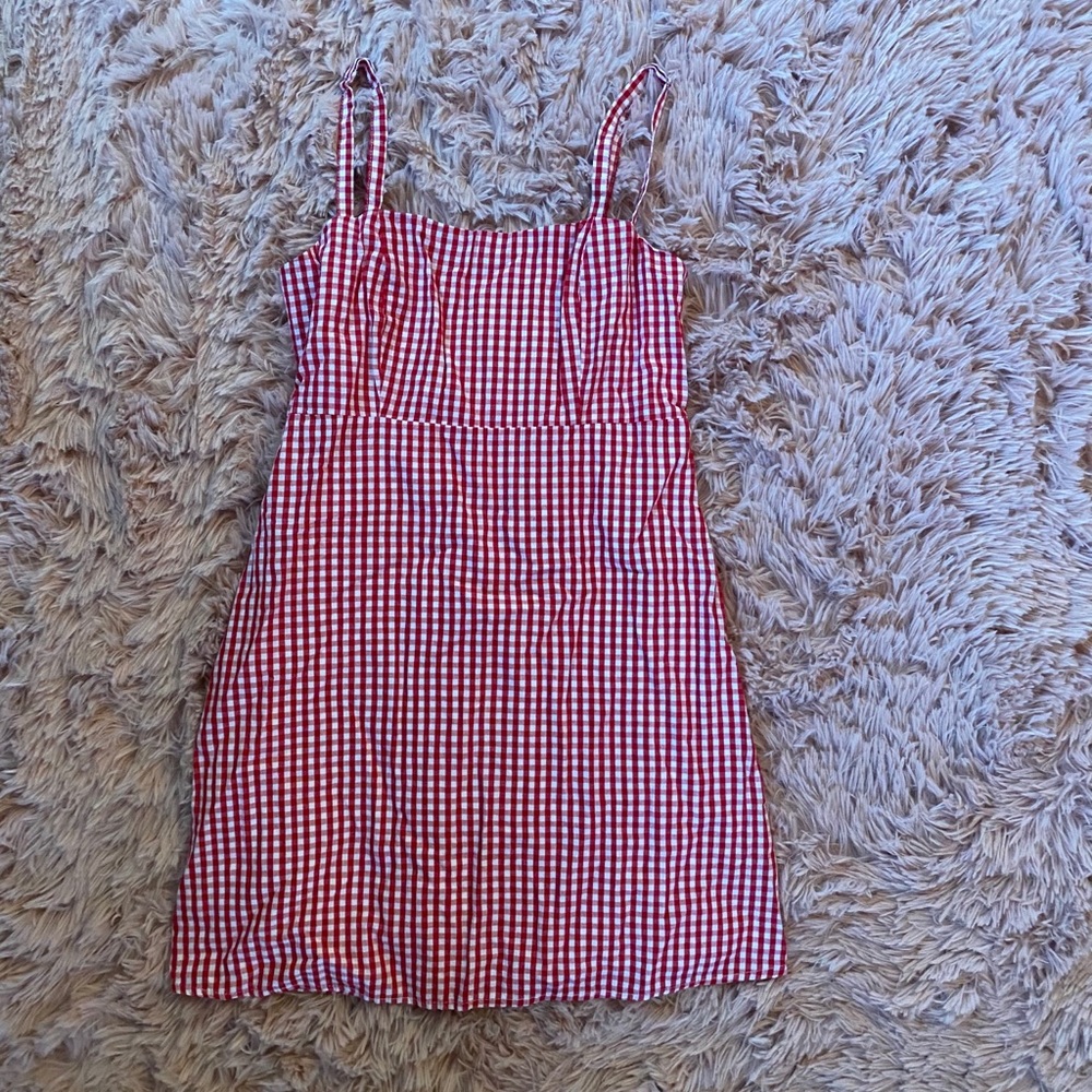 Red and white checkered mini dress.